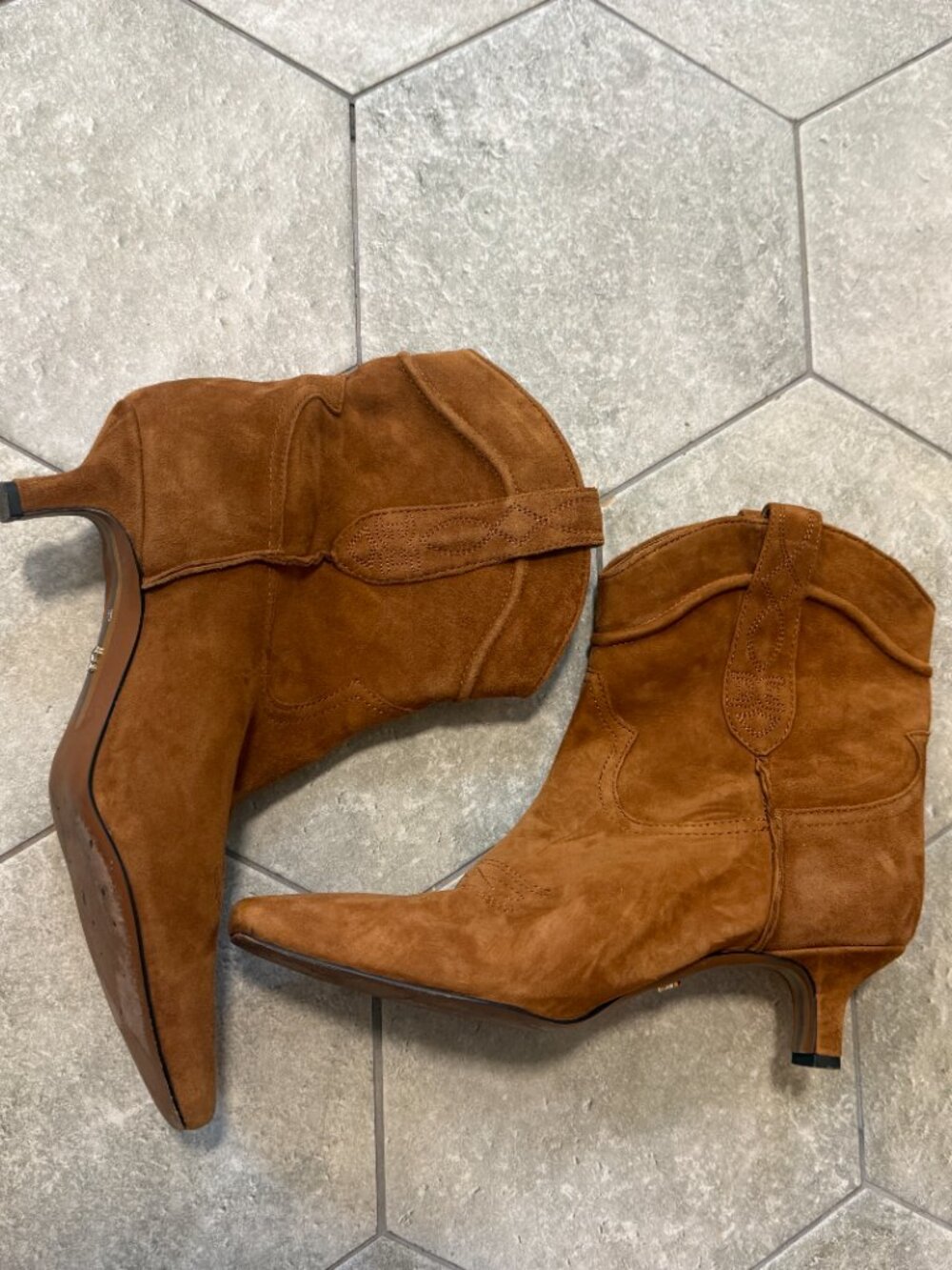 Sam Edelman Taryn Suede Pull On Western Point Squared Toe Kitten Heel Boots 8.5 - Picture 9 of 13
